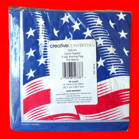 Flag Lunch Napkins 3-ply foil stamp 16 count patriotic 4th of July Independence - Picture 3 of 3